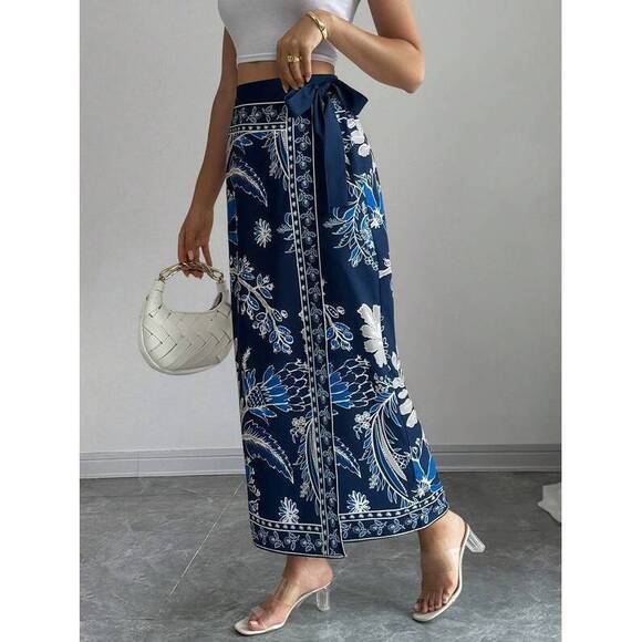 Dresses & Skirts - Elenzga Women's Floral Print Tie Waist Casual Wrap Skirt, Suitable For Vacation